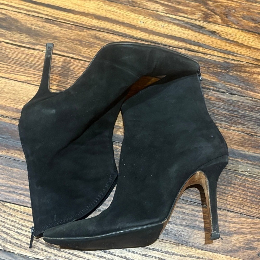 Jimmy Choo Black Suede Pointed Toe Stiletto Ankle Boots Booties Size 38.5 - Picture 9 of 14